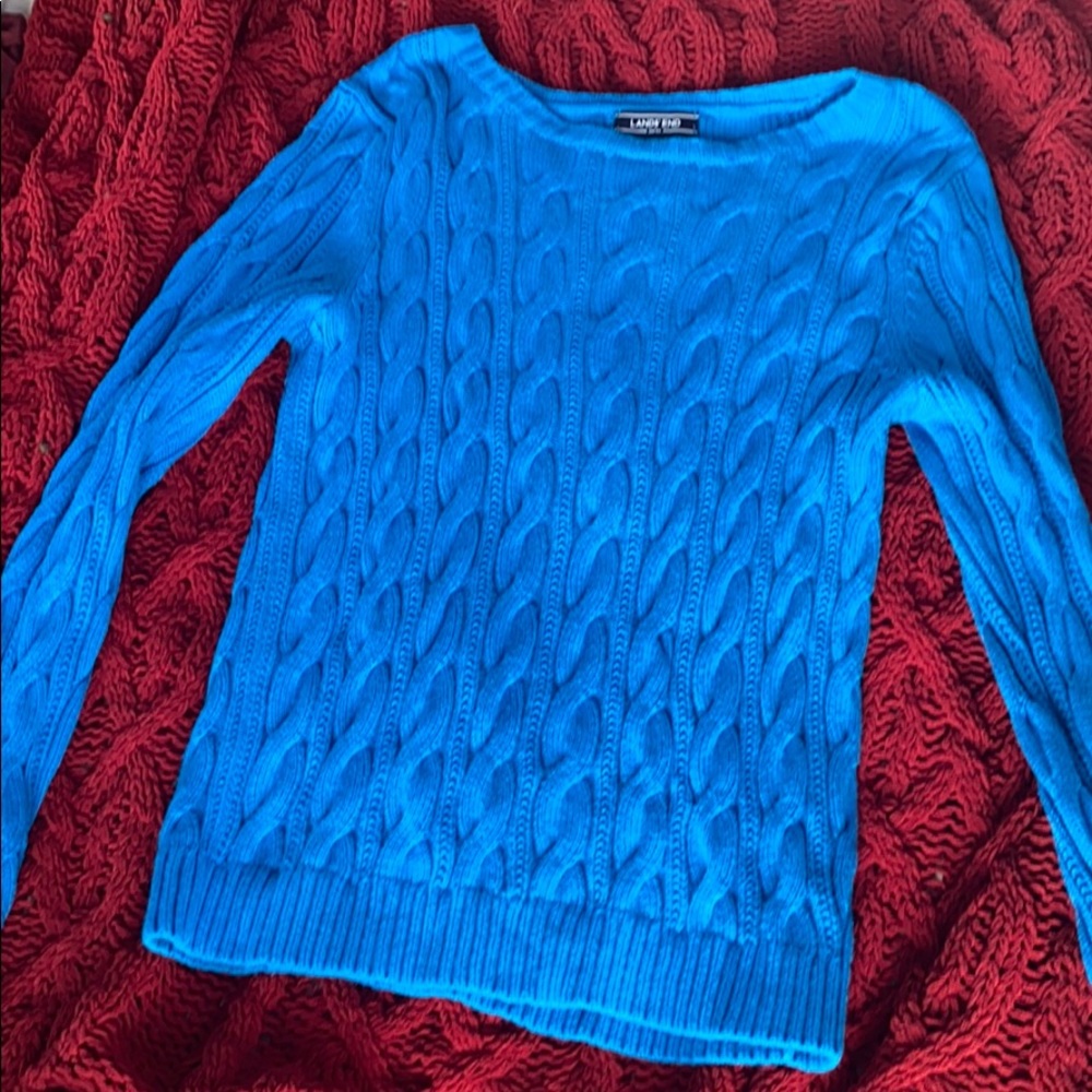 Land’s End blue cable knit sweater - Picture 2 of 6